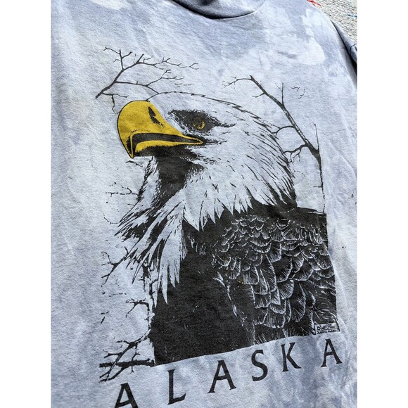 Vintage 90s Alaska Tie Dye T shirt Bald Eagle T shirt Large - Picture 2 of 11